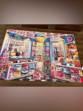 Colorful Bakery Puzzle Art Print - Vibrant Candy & Pastry Scene